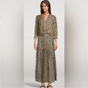 Smythe Leopard Print Blouse & Midi Skirt Set - Size Small